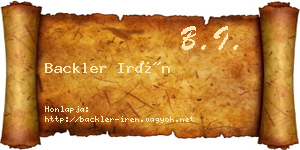 Backler Irén névjegykártya